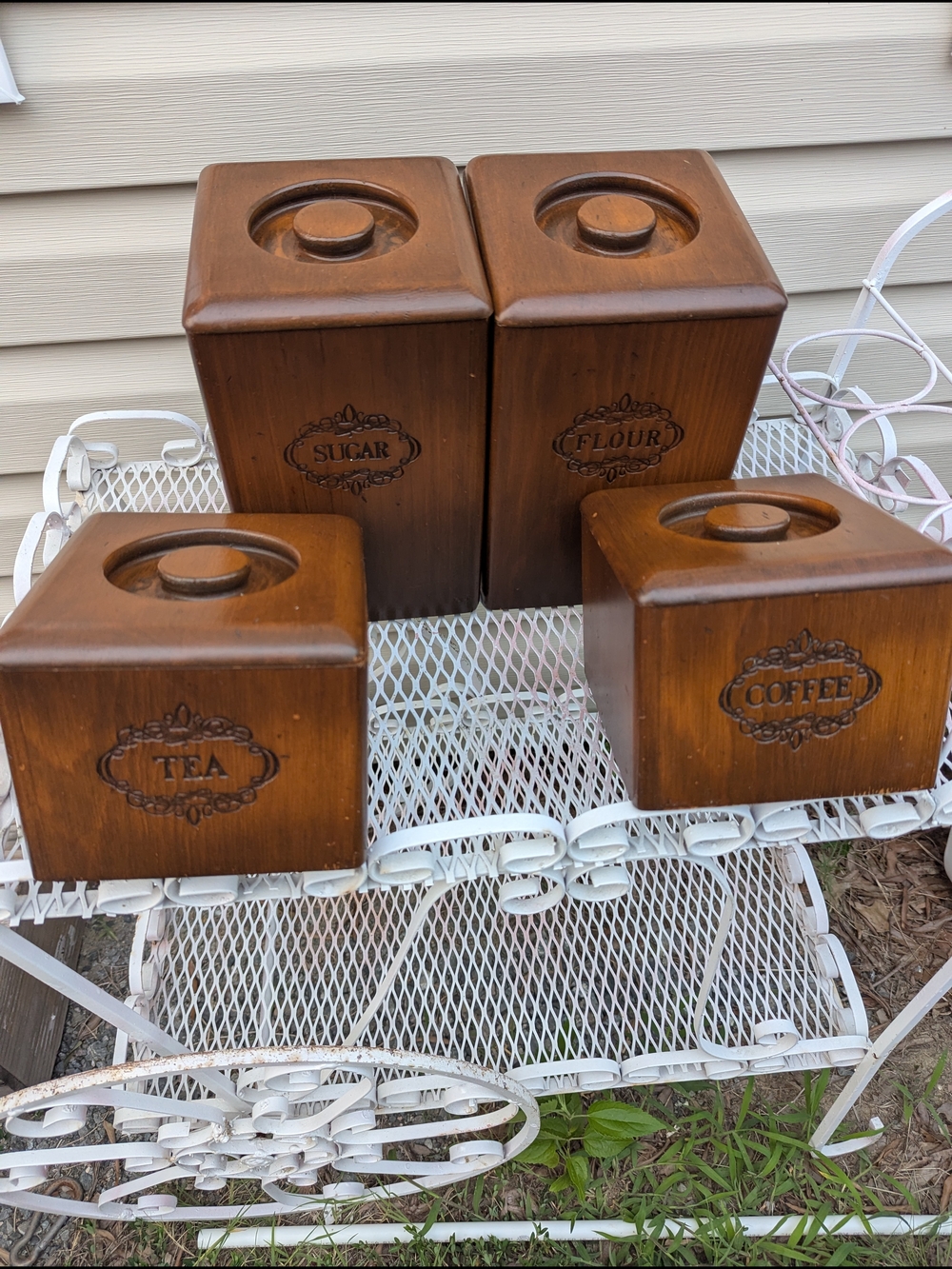 Wood Canister Set - Tea, Coffee, Sugar, Flour